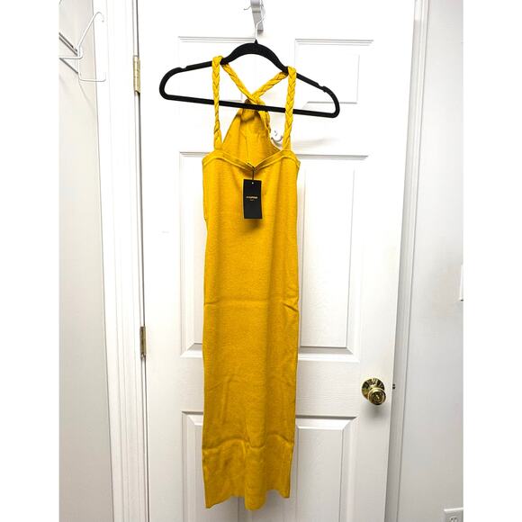 Le Superbe Eve Dress, Knit Stretch Maxi, Body Con, Yellow Halter, Womens Size M - Picture 3 of 10